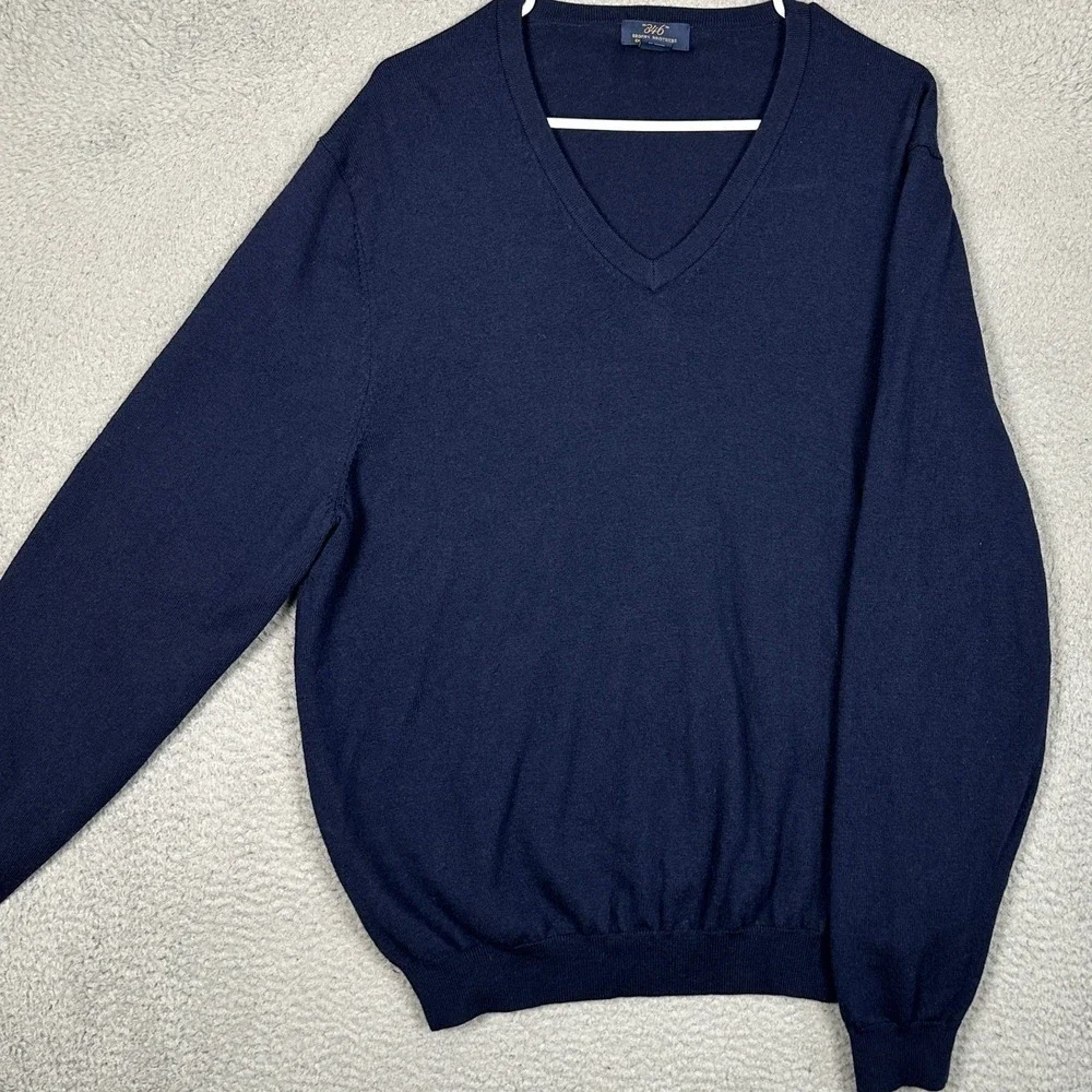 Brooks Brothers 346 Merino Wool Sweater Men XL Navy Blue V-Neck Stretch Pullover